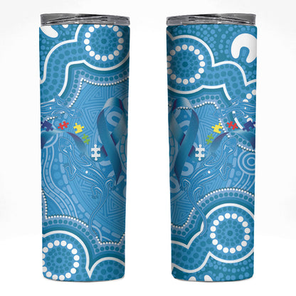 Australia Indigenous Skinny Tumbler Blue Ribbon Lizards Autism Support