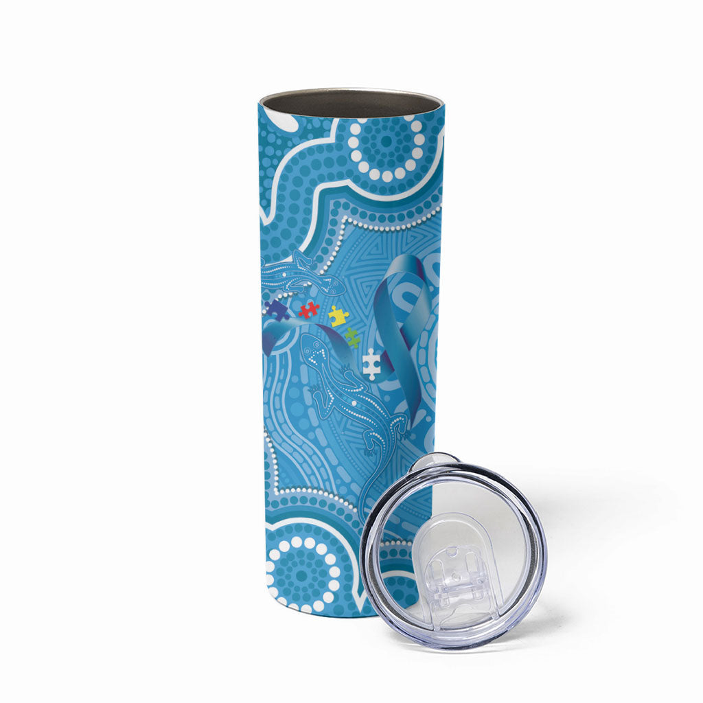 Australia Indigenous Skinny Tumbler Blue Ribbon Lizards Autism Support