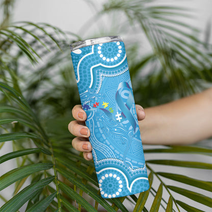 Australia Indigenous Skinny Tumbler Blue Ribbon Lizards Autism Support