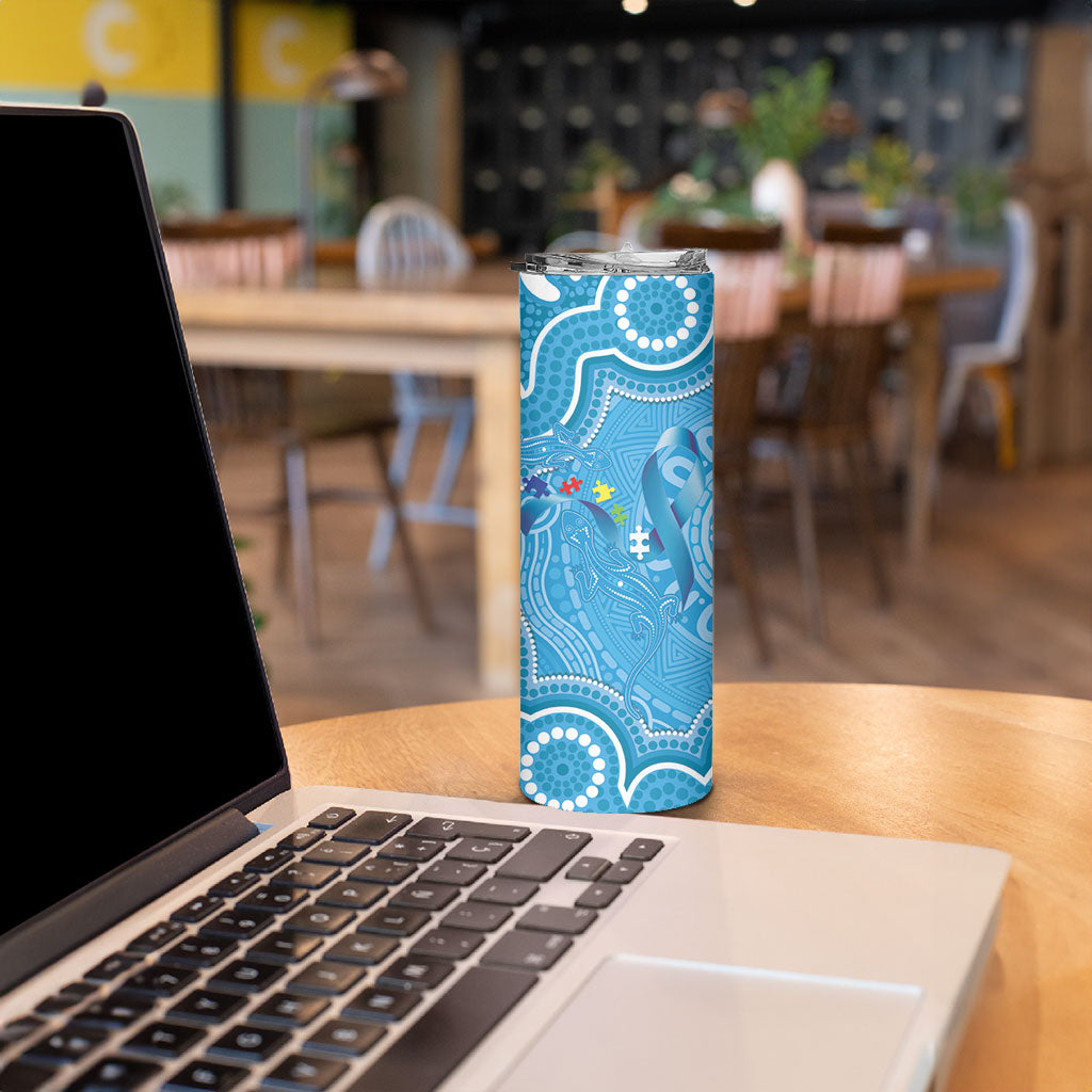 Australia Indigenous Skinny Tumbler Blue Ribbon Lizards Autism Support