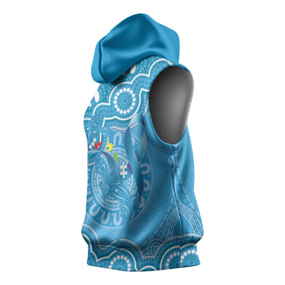 Australia Indigenous Sleeveless Hoodie Blue Ribbon Lizards Autism Support