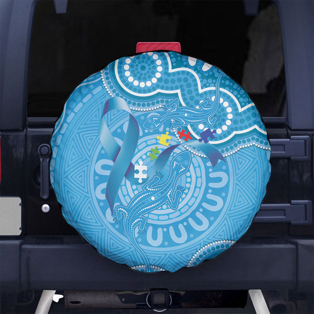 Australia Indigenous Spare Tire Cover Blue Ribbon Lizards Autism Support