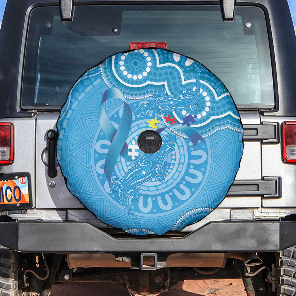 Australia Indigenous Spare Tire Cover Blue Ribbon Lizards Autism Support