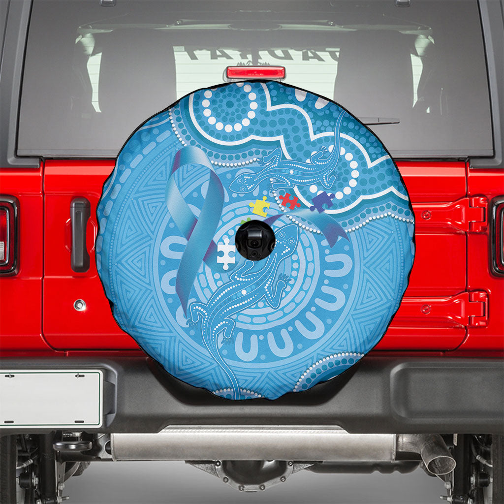 Australia Indigenous Spare Tire Cover Blue Ribbon Lizards Autism Support