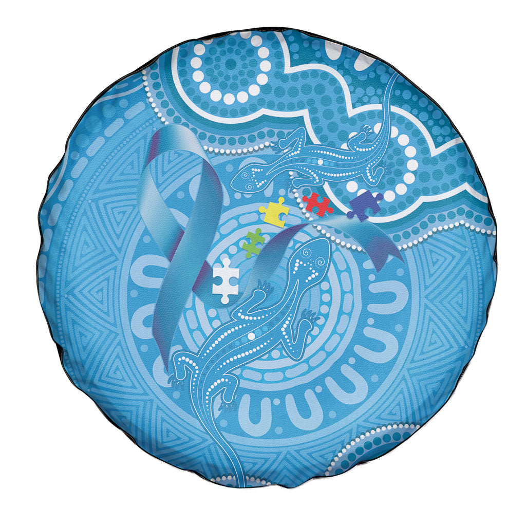 Australia Indigenous Spare Tire Cover Blue Ribbon Lizards Autism Support