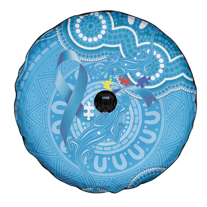 Australia Indigenous Spare Tire Cover Blue Ribbon Lizards Autism Support