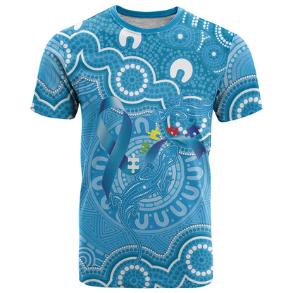 Australia Indigenous T Shirt Blue Ribbon Lizards Autism Support