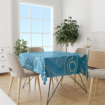 Australia Indigenous Tablecloth Blue Ribbon Lizards Autism Support