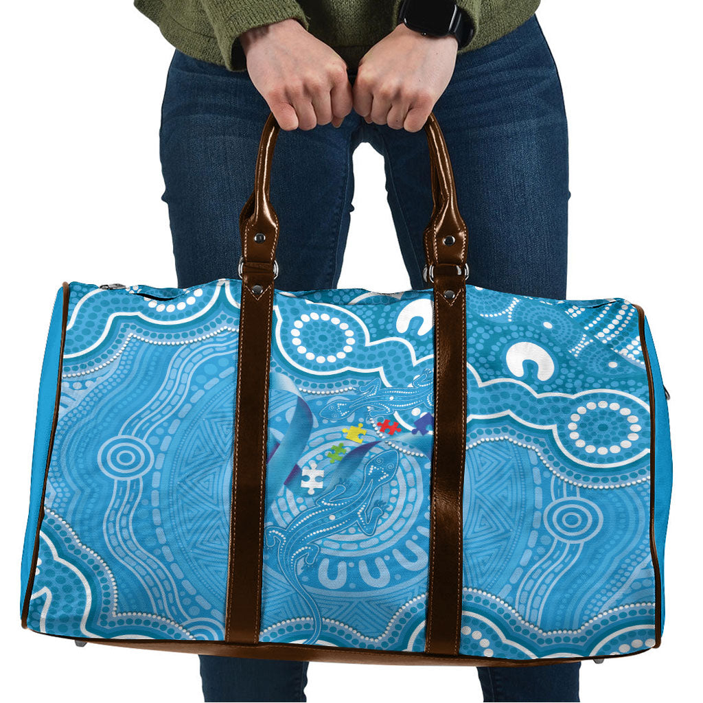 Australia Indigenous Travel Bag Blue Ribbon Lizards Autism Support