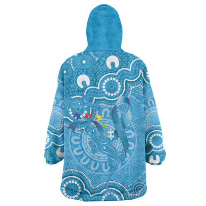 Australia Indigenous Wearable Blanket Hoodie Blue Ribbon Lizards Autism Support