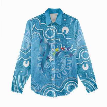 Australia Indigenous Women Casual Shirt Blue Ribbon Lizards Autism Support