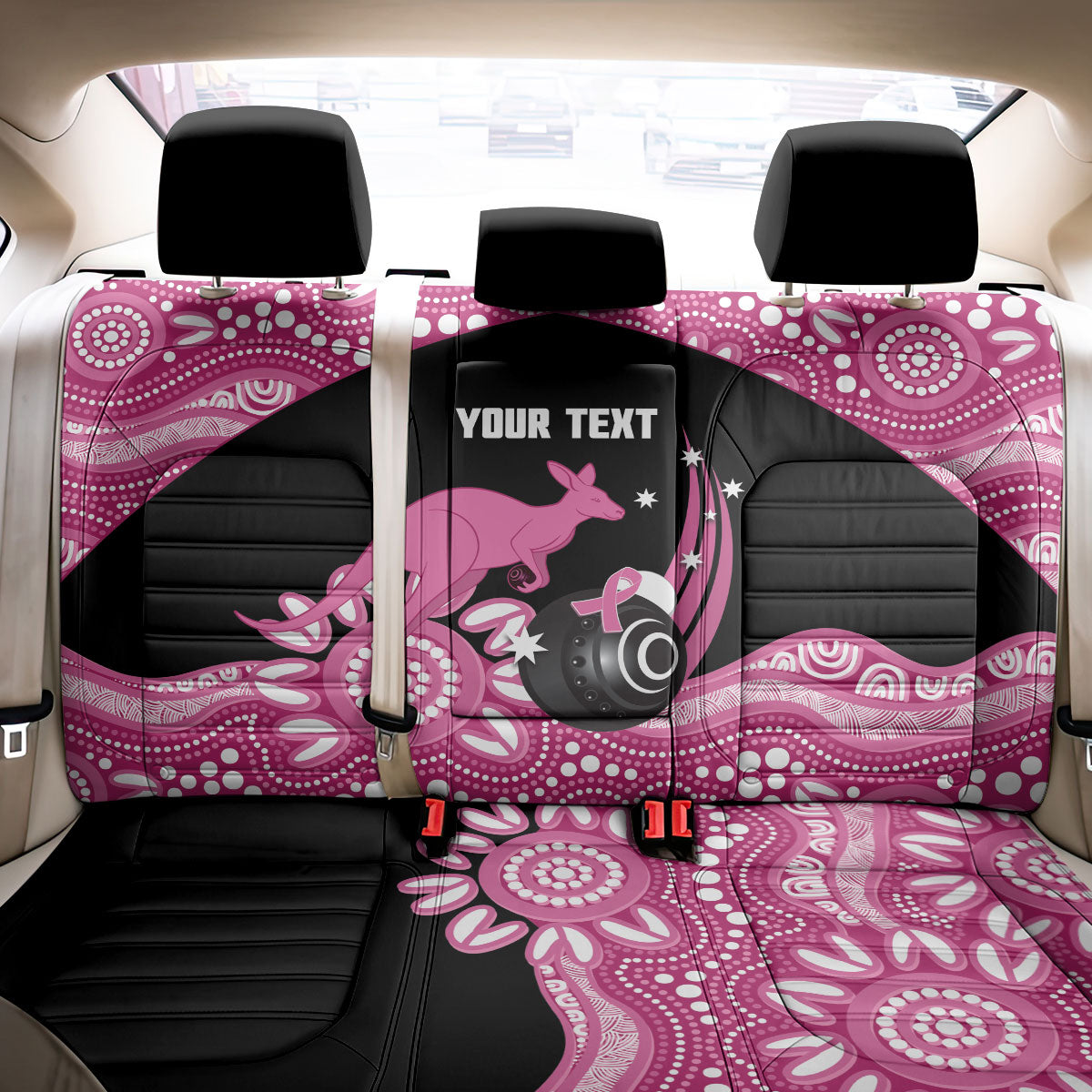 Bowls Australia Breast Cancer Custom Back Car Seat Cover Think Pink Aboriginal Art