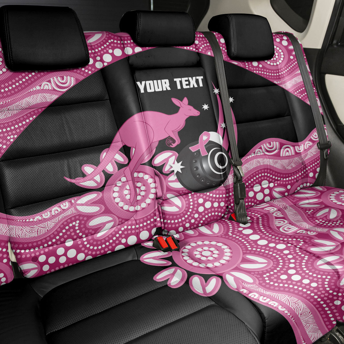 Bowls Australia Breast Cancer Custom Back Car Seat Cover Think Pink Aboriginal Art