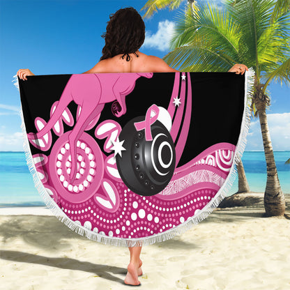 Bowls Australia Breast Cancer Custom Beach Blanket Think Pink Aboriginal Art