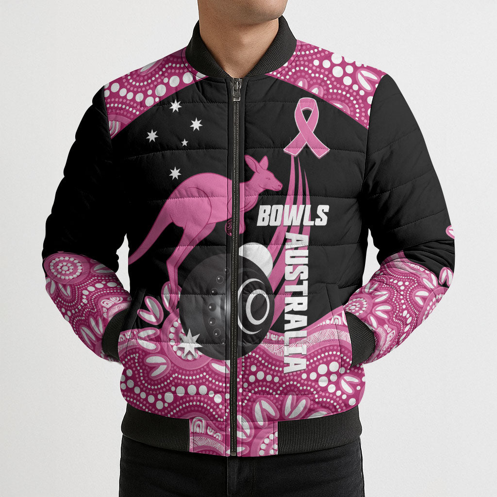 Bowls Australia Breast Cancer Custom Bomber Puffer Jacket Think Pink Aboriginal Art