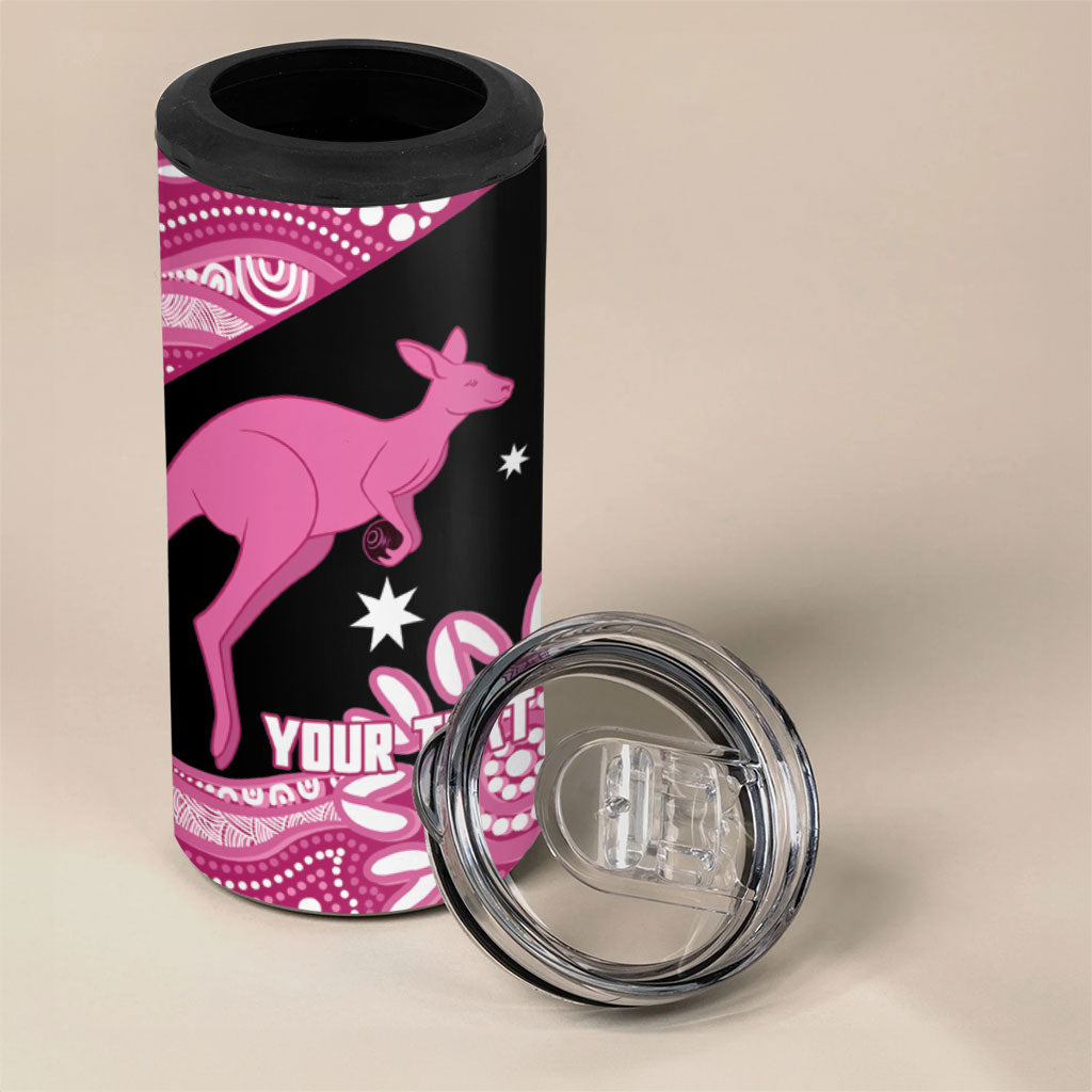 Bowls Australia Breast Cancer Custom 4 in 1 Can Cooler Tumbler Think Pink Aboriginal Art