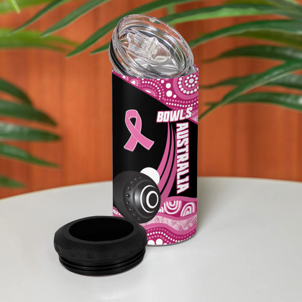 Bowls Australia Breast Cancer Custom 4 in 1 Can Cooler Tumbler Think Pink Aboriginal Art