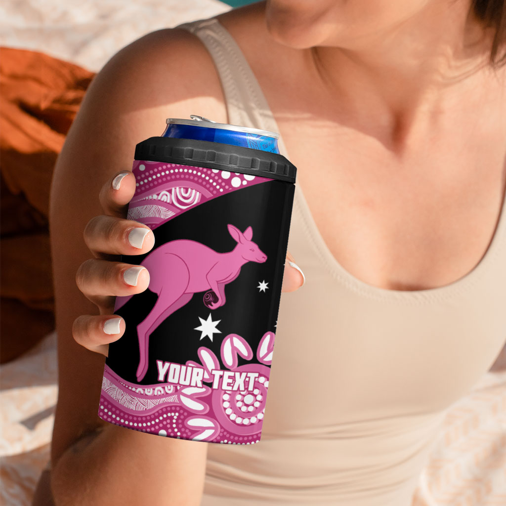 Bowls Australia Breast Cancer Custom 4 in 1 Can Cooler Tumbler Think Pink Aboriginal Art