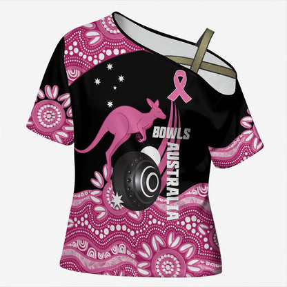 Bowls Australia Breast Cancer Custom Cross Shoulder Shirt Think Pink Aboriginal Art