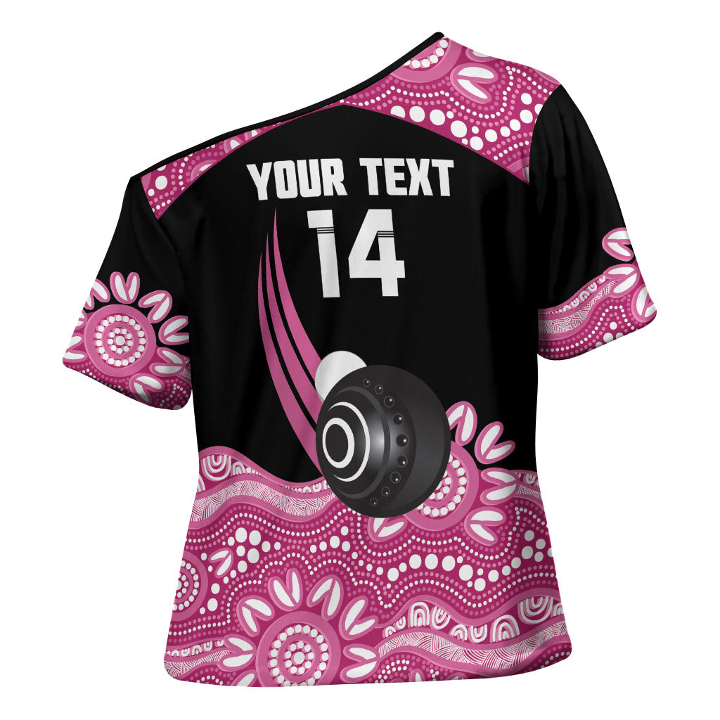 Bowls Australia Breast Cancer Custom Cross Shoulder Shirt Think Pink Aboriginal Art