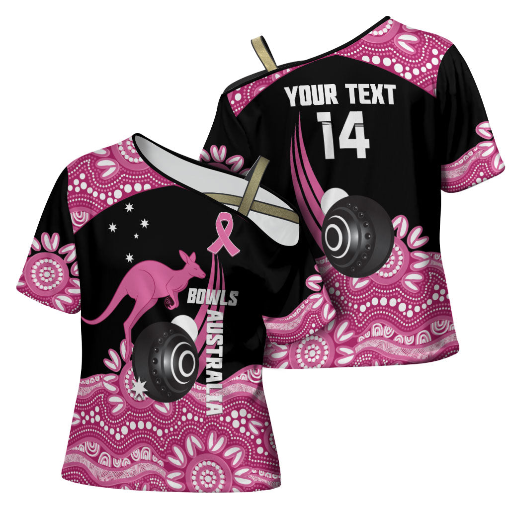 Bowls Australia Breast Cancer Custom Cross Shoulder Shirt Think Pink Aboriginal Art