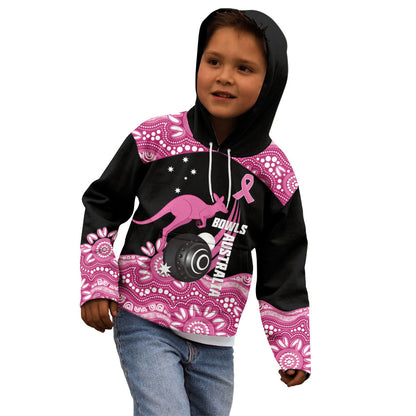 Bowls Australia Breast Cancer Custom Kid Hoodie Think Pink Aboriginal Art