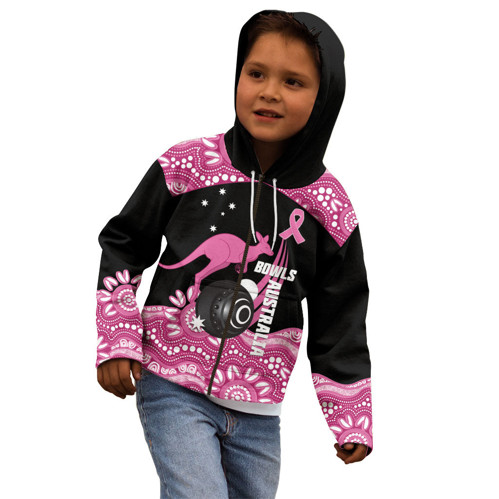 Bowls Australia Breast Cancer Custom Kid Hoodie Think Pink Aboriginal Art