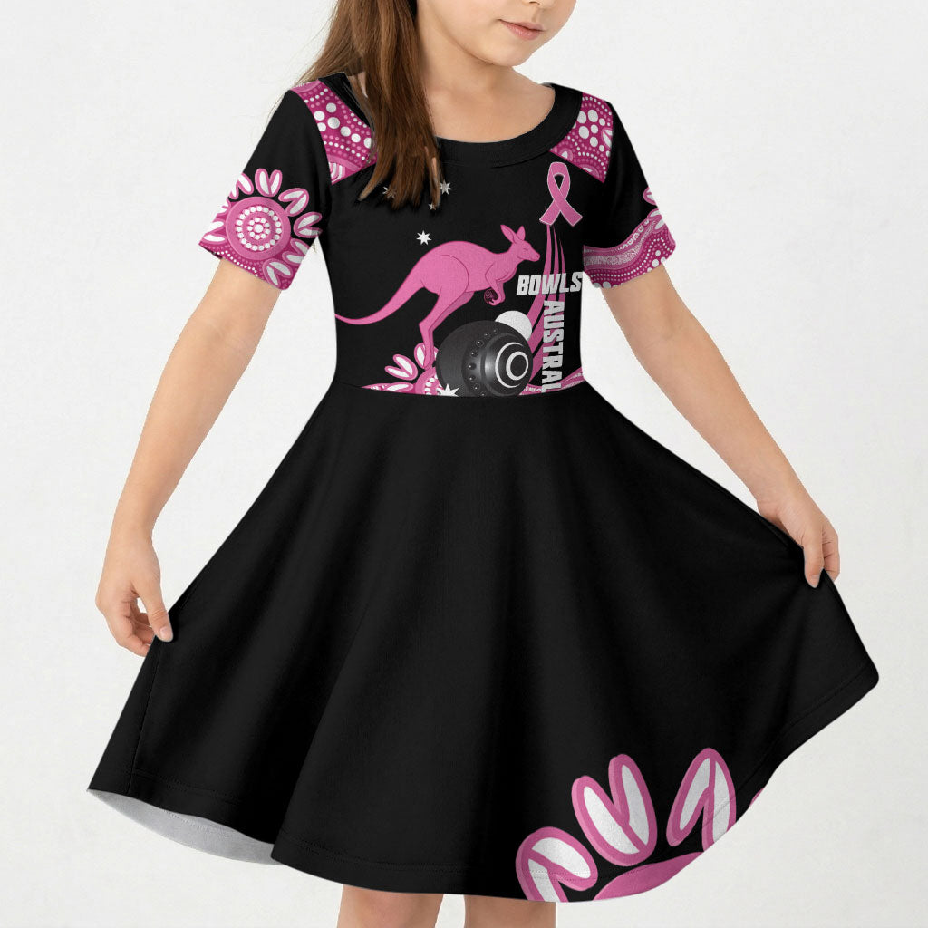 Bowls Australia Breast Cancer Custom Kid Short Sleeve Dress Think Pink Aboriginal Art