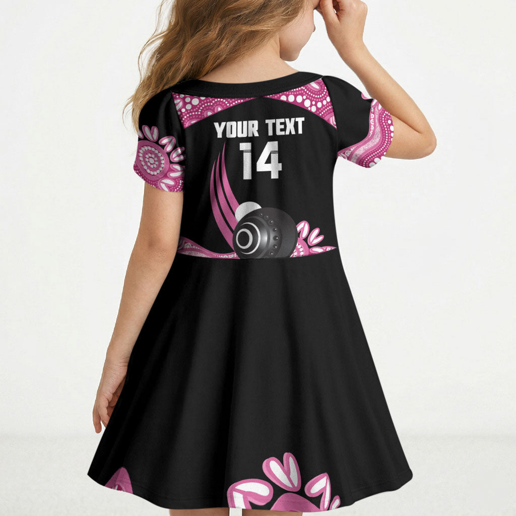 Bowls Australia Breast Cancer Custom Kid Short Sleeve Dress Think Pink Aboriginal Art