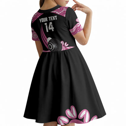 Bowls Australia Breast Cancer Custom Kid Short Sleeve Dress Think Pink Aboriginal Art