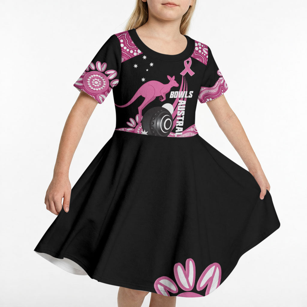 Bowls Australia Breast Cancer Custom Kid Short Sleeve Dress Think Pink Aboriginal Art