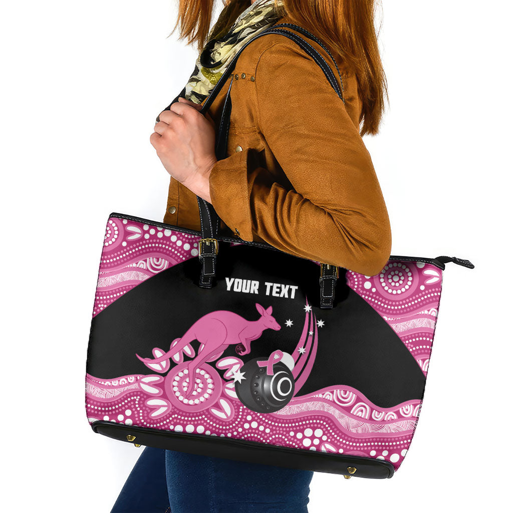 Bowls Australia Breast Cancer Custom Leather Tote Bag Think Pink Aboriginal Art