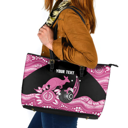 Bowls Australia Breast Cancer Custom Leather Tote Bag Think Pink Aboriginal Art