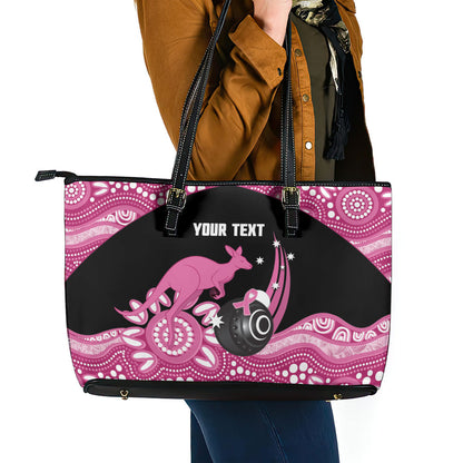 Bowls Australia Breast Cancer Custom Leather Tote Bag Think Pink Aboriginal Art