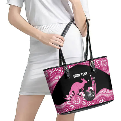 Bowls Australia Breast Cancer Custom Leather Tote Bag Think Pink Aboriginal Art