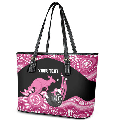 Bowls Australia Breast Cancer Custom Leather Tote Bag Think Pink Aboriginal Art
