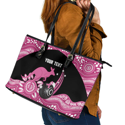 Bowls Australia Breast Cancer Custom Leather Tote Bag Think Pink Aboriginal Art