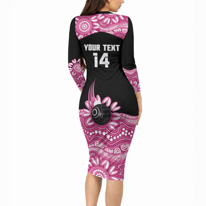 Bowls Australia Breast Cancer Custom Long Sleeve Bodycon Dress Think Pink Aboriginal Art