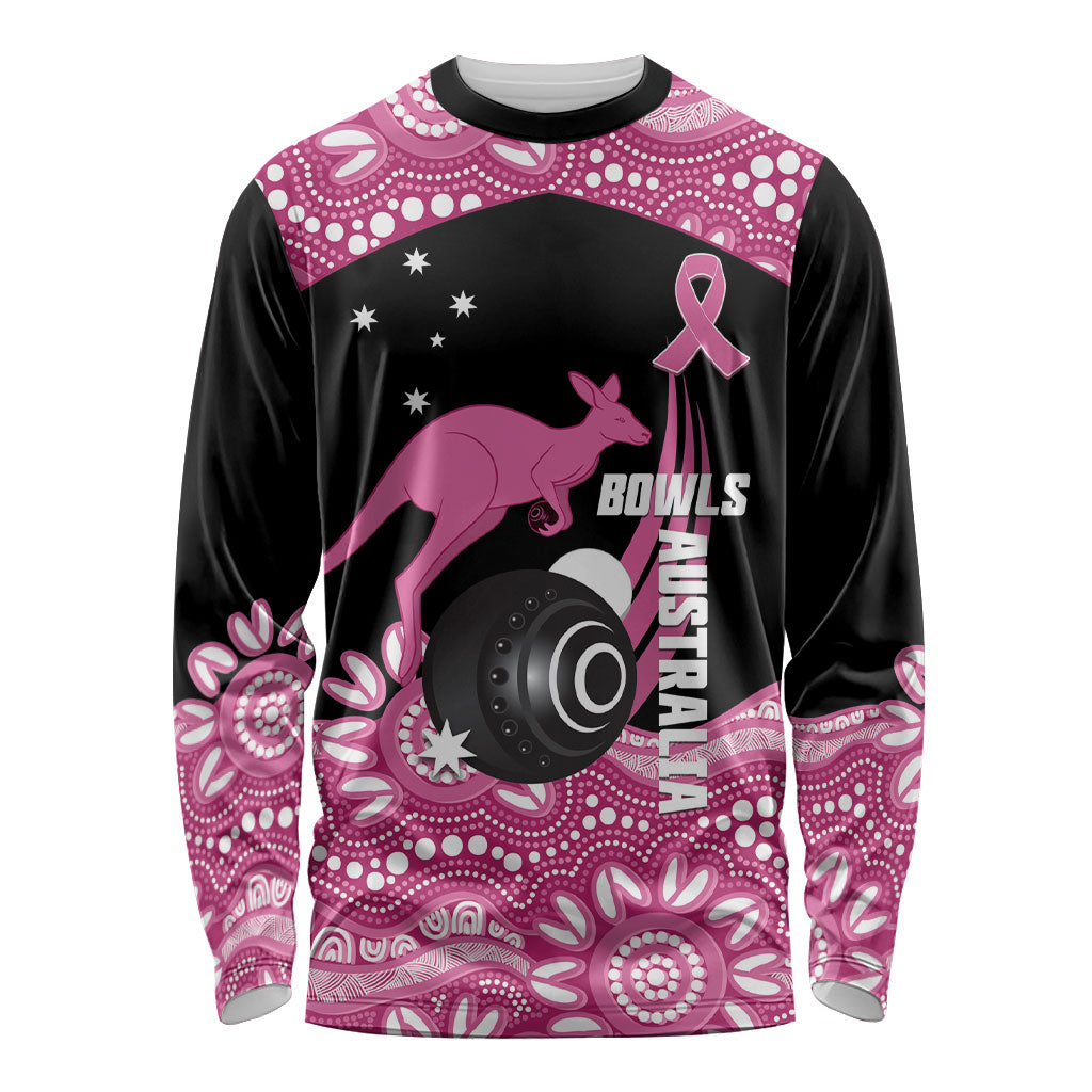 Bowls Australia Breast Cancer Custom Long Sleeve Shirt Think Pink Aboriginal Art