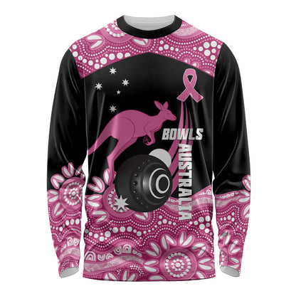 Bowls Australia Breast Cancer Custom Long Sleeve Shirt Think Pink Aboriginal Art