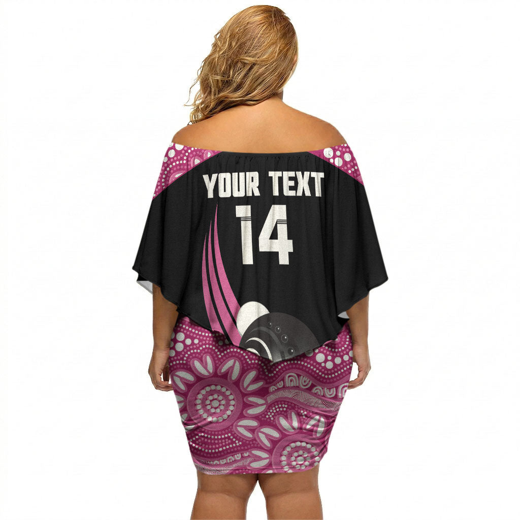Bowls Australia Breast Cancer Custom Off Shoulder Short Dress Think Pink Aboriginal Art