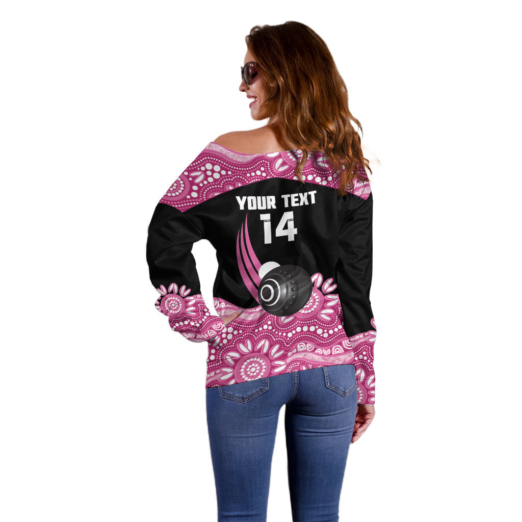 Bowls Australia Breast Cancer Custom Off Shoulder Sweater Think Pink Aboriginal Art