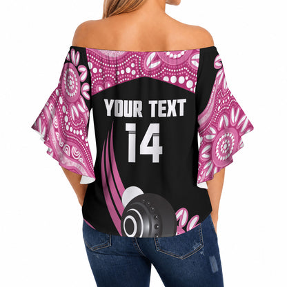 Bowls Australia Breast Cancer Custom Off Shoulder Wrap Waist Top Think Pink Aboriginal Art