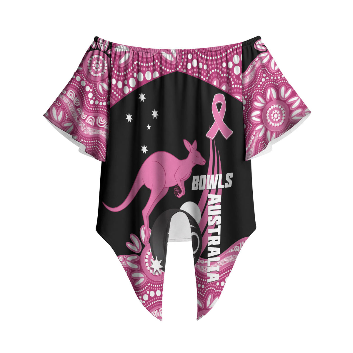 Bowls Australia Breast Cancer Custom Off Shoulder Wrap Waist Top Think Pink Aboriginal Art