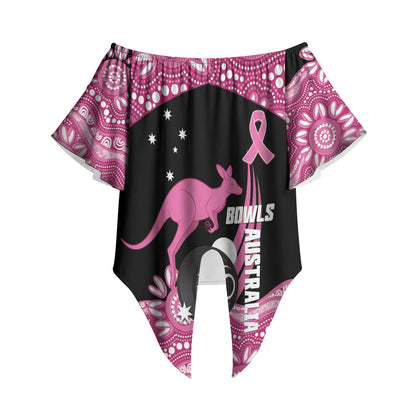 Bowls Australia Breast Cancer Custom Off Shoulder Wrap Waist Top Think Pink Aboriginal Art