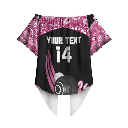 Bowls Australia Breast Cancer Custom Off Shoulder Wrap Waist Top Think Pink Aboriginal Art