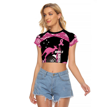 Bowls Australia Breast Cancer Custom Raglan Cropped T Shirt Think Pink Aboriginal Art
