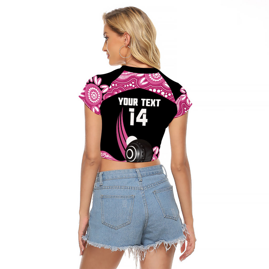 Bowls Australia Breast Cancer Custom Raglan Cropped T Shirt Think Pink Aboriginal Art