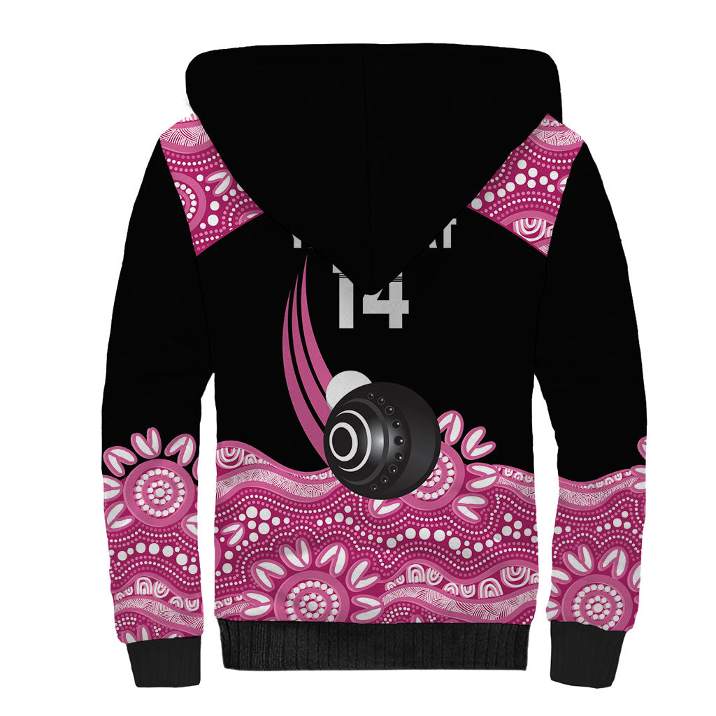 Bowls Australia Breast Cancer Custom Sherpa Hoodie Think Pink Aboriginal Art
