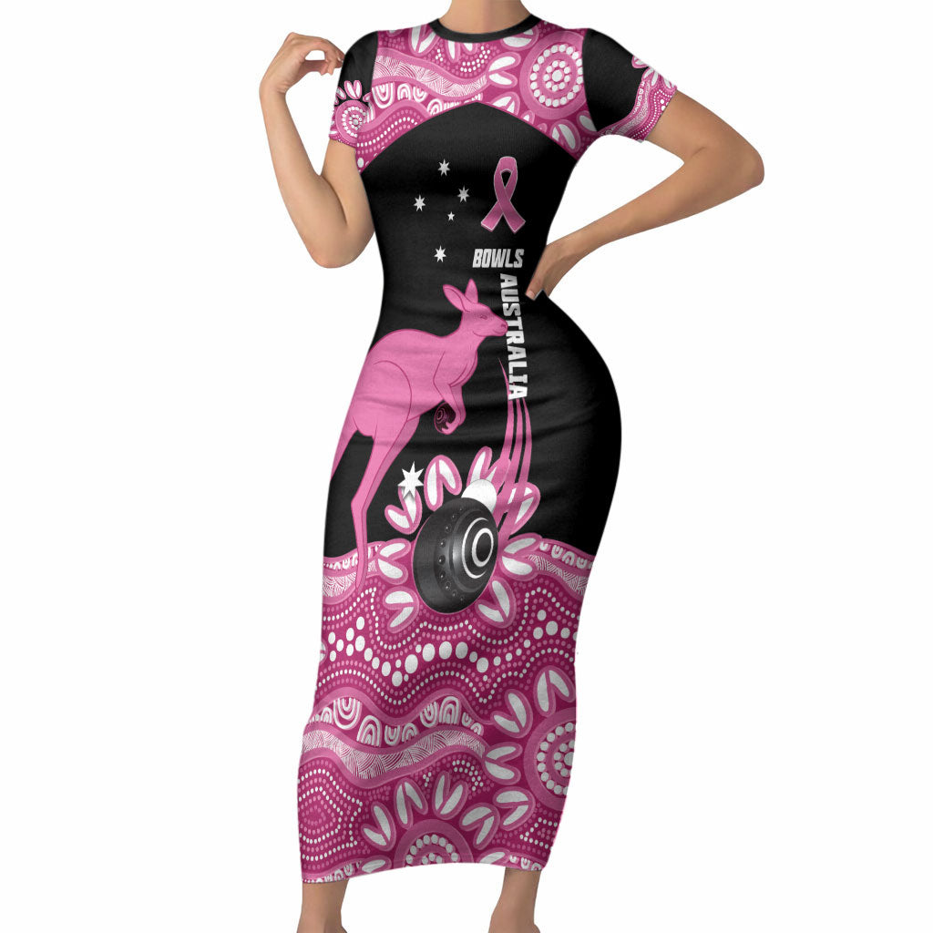 Bowls Australia Breast Cancer Custom Short Sleeve Bodycon Dress Think Pink Aboriginal Art
